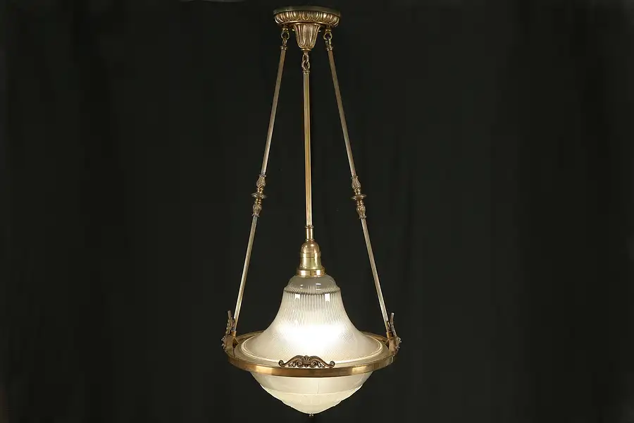 Main image of Bronze Antique Classical Art Deco Chandelier, Halophane Glass Shades