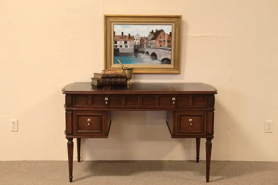Main image of Leather Top Cherry Writing Desk, Curved Ends