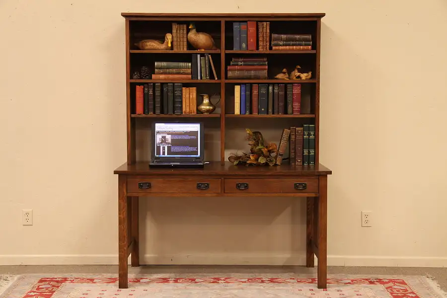 Main image of Stickley Arts & Crafts Mission Oak Desk & Bookcase