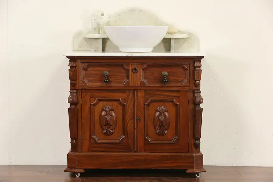 Main image of Victorian Renaissance 1870 Antique Marble Top Commode, Sink Vanity or Bar