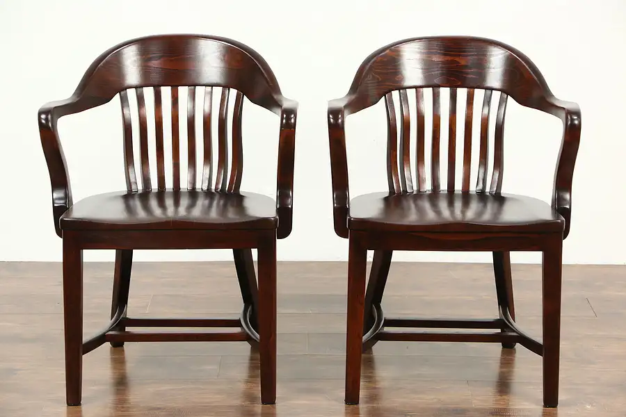 Main image of Pair of 1910 Antique Birch Hardwood Banker, Desk or Office Chairs No. 1