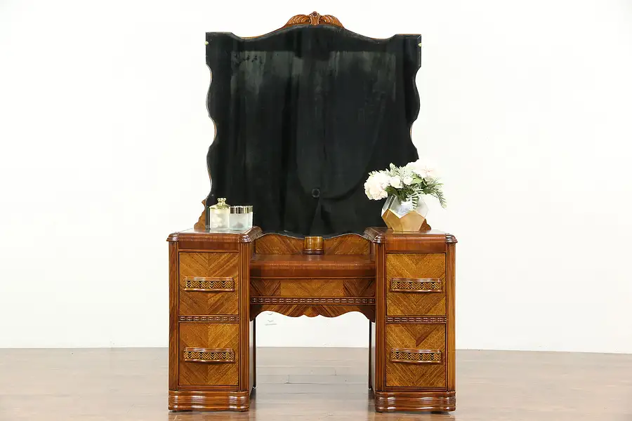 Main image of Art Deco Waterfall 1930's Vintage Vanity or Dressing Table & Mirror