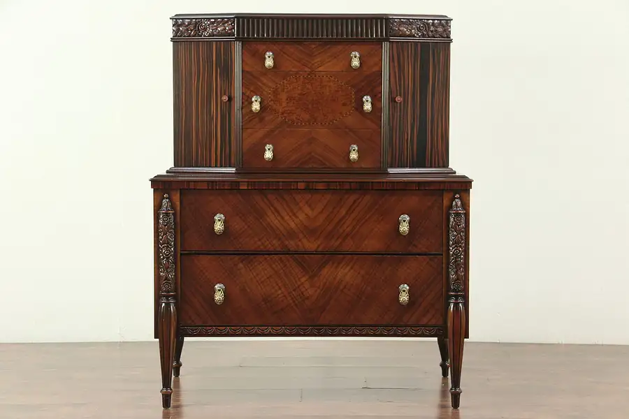 Main image of Art Deco 1925 Antique Tall Chest on Chest, Signed Hillenbrand