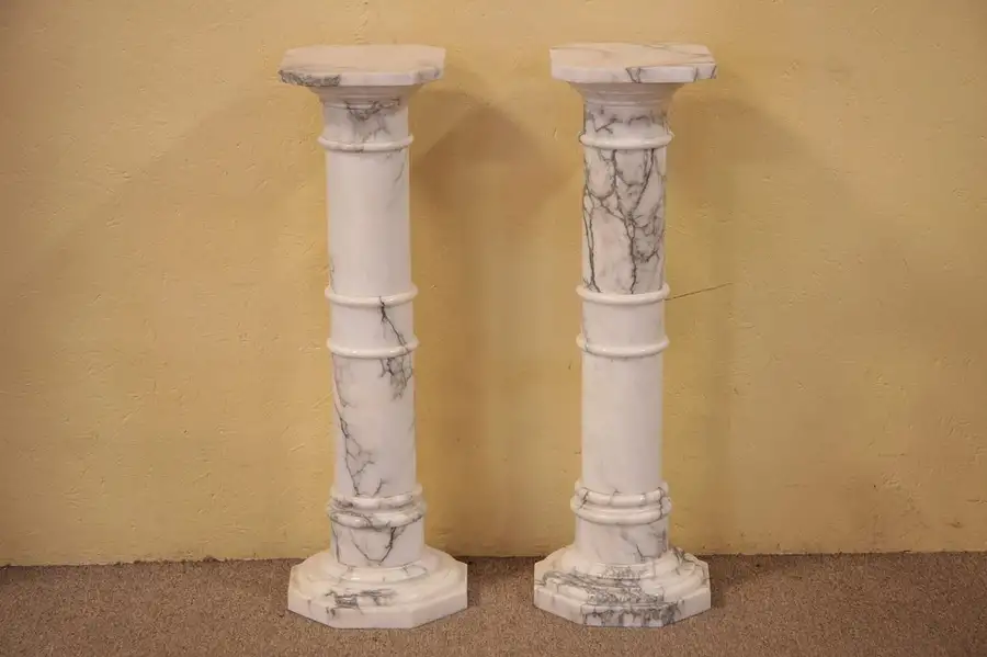 Main image of Pair of White Marble Columns, Stands or Pedestals