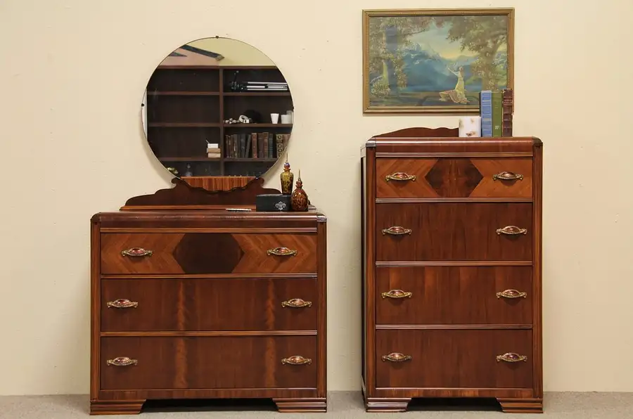 Main image of Pair Art Deco Waterfall Chest & Dresser