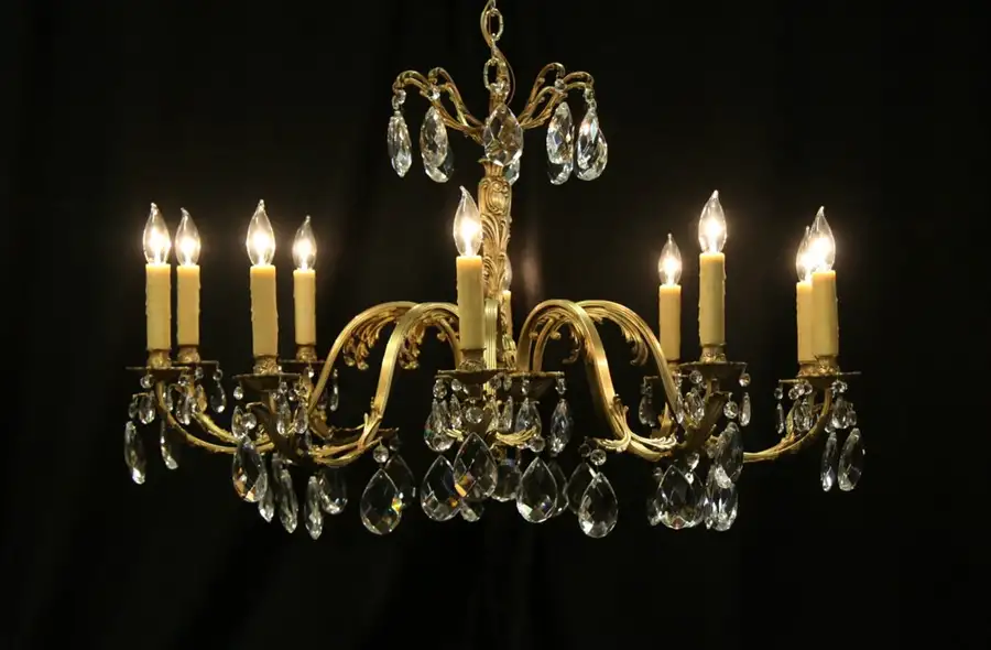 Main image of Bronze 10 Candle Chandelier, Cut Prisms