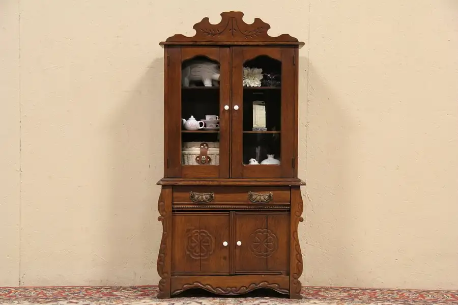 Main image of Child Size Eastlake Oak 1890 Hutch China Cabinet
