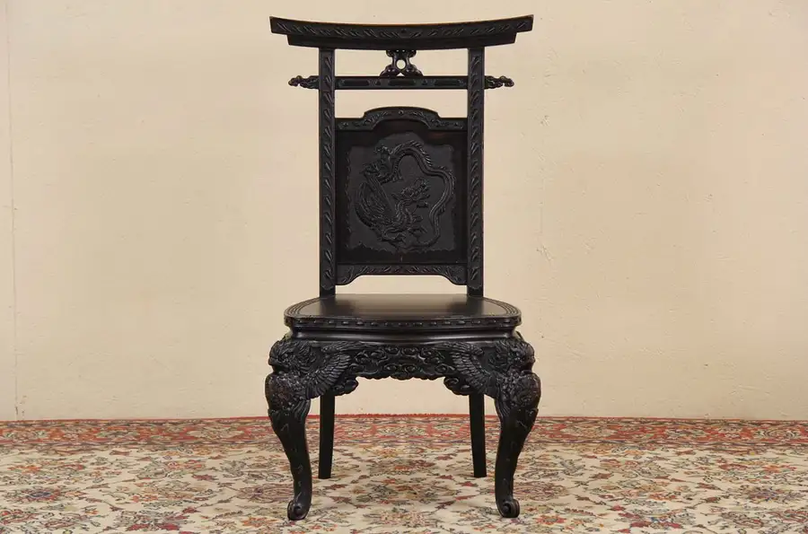 Main image of Japanese Hand Carved 1900's Asian Antique Dragon Chair