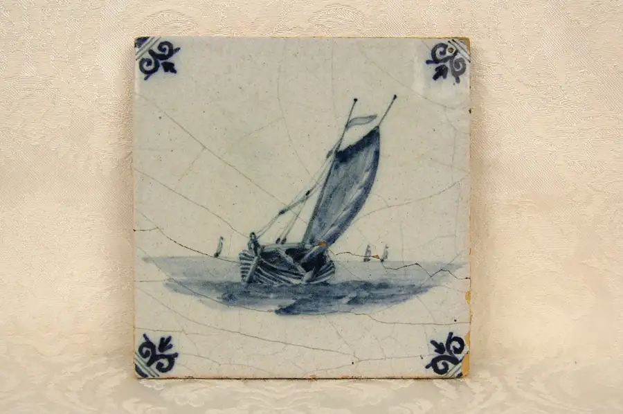 Main image of Blue Delft Dutch Hand Painted 1850 Antique Salvage Tile, 8 of 14