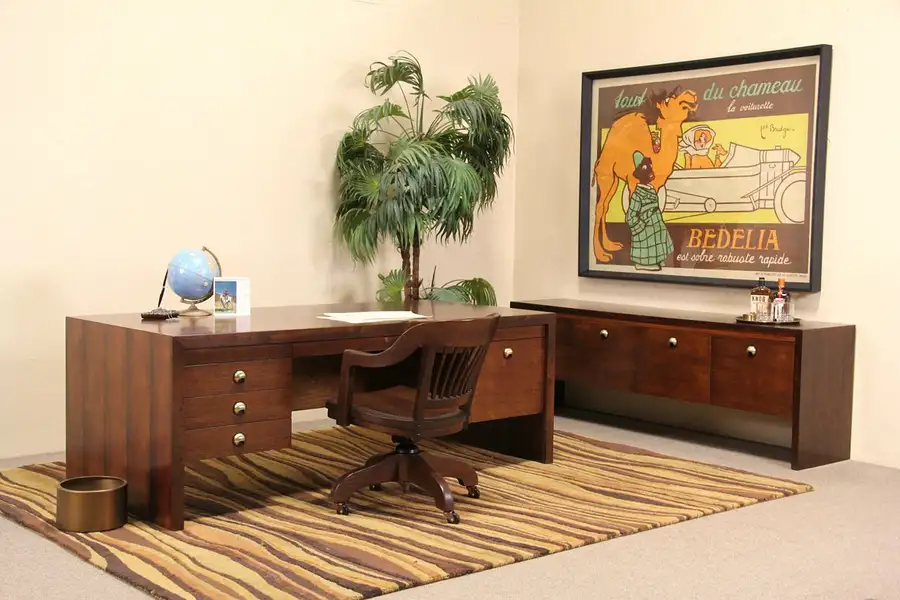 Main image of Dunbar Midcentury Modern Rosewood Executive Desk & Credenza Set, 1960's Vintage