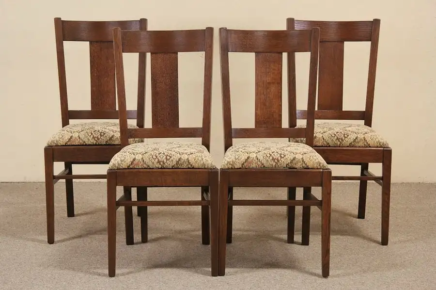 Main image of Set of Four Arts & Crafts Mission Oak 1905 Era Antique Dining or Game Chairs