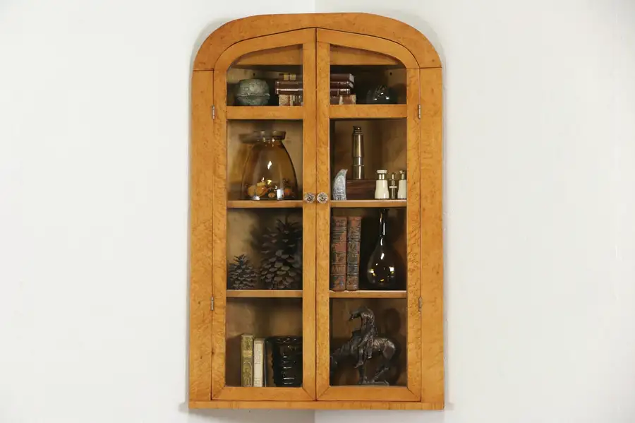 Main image of Birdseye Curly Maple Hand Made 1930's Hanging Corner Cupboard