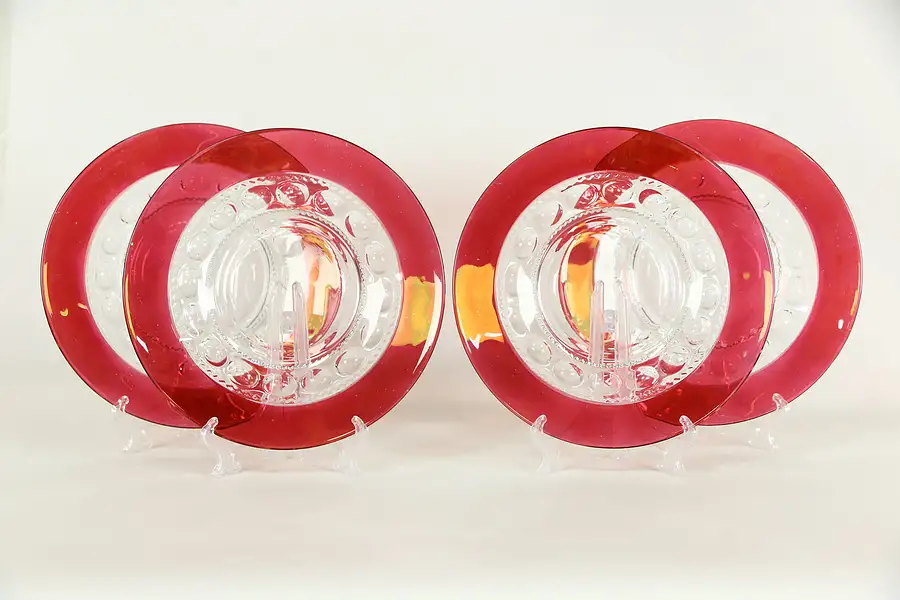 Main image of Set of 4 King's Crown or Thumbprint Antique Cranberry Salad or Dessert Plates