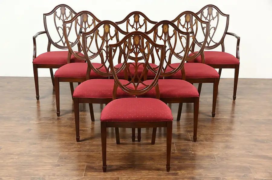 Main image of Set of 8 Drexel Heritage Vintage Shield Back Traditional Mahogany Dining Chairs