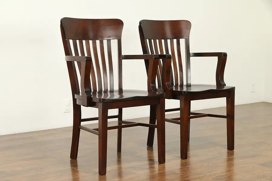 Main image of Pair Antique 1910 Banker, Office or Library Chairs, Heywood Wakefield