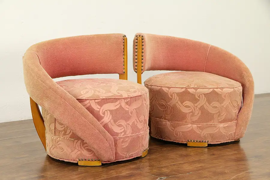Main image of Art Deco 1930's Vintage Pair of Swirl Design Chairs, All Original