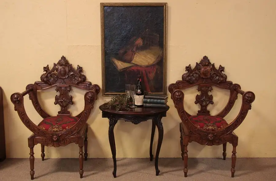 Main image of Pair of Carved Antique Chairs, Angels and Lion Heads