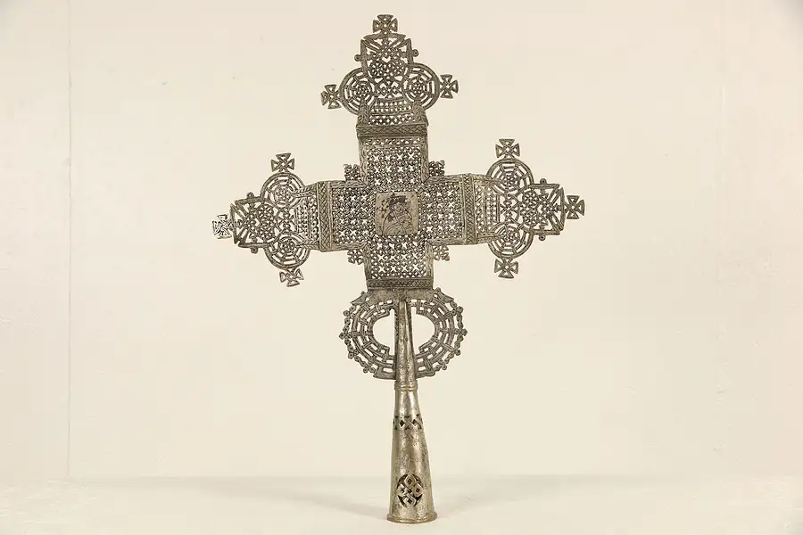 Main image of Ethiopian Coptic Orthodox Processional Cross, Hand Made Brass & Nickel