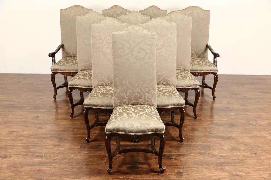 Main image of Set of 10 Country French Oak Vintage Dining Chairs byCouncill, New Upholstery