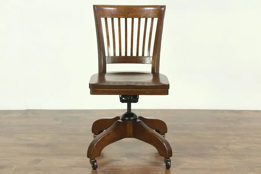 Main image of Oak Antique Swivel Adjustable Office or Library Desk Chair Gunlocke of NY