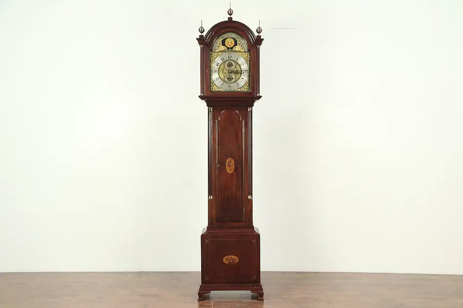 Main image of Grandfather Long Case Antique Mahogany Clock, Bigelow of Boston