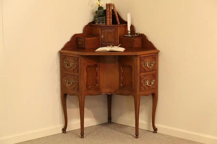 Main image of Country French Antique Carved Corner Desk