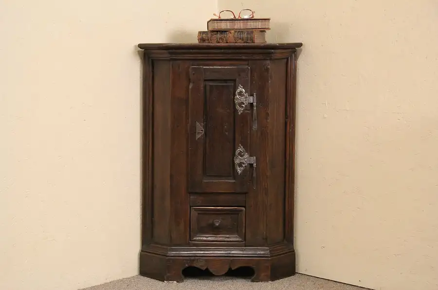 Main image of Norwegian 1860 Antique Corner Cabinet, Secret Compartment
