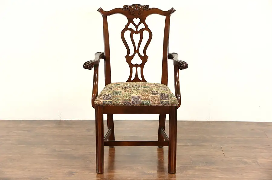 Main image of Georgian Chippendale 1950 Vintage Desk Chair, New Upholstery