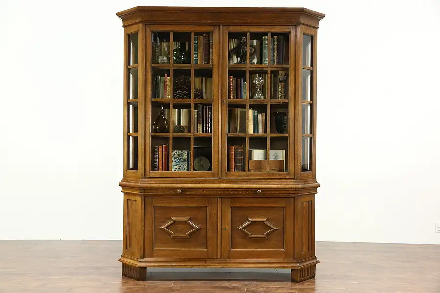 Main image of German 1915 Antique Oak Curio, Collector or China Display Cabinet