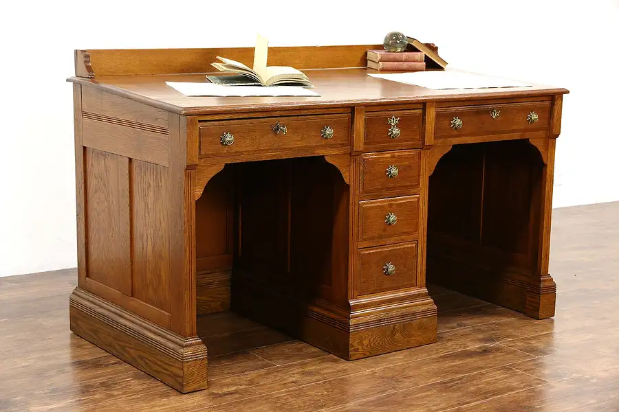 Main image of Oak Late Victorian Eastlake Antique 1890 Double or Partner Desk