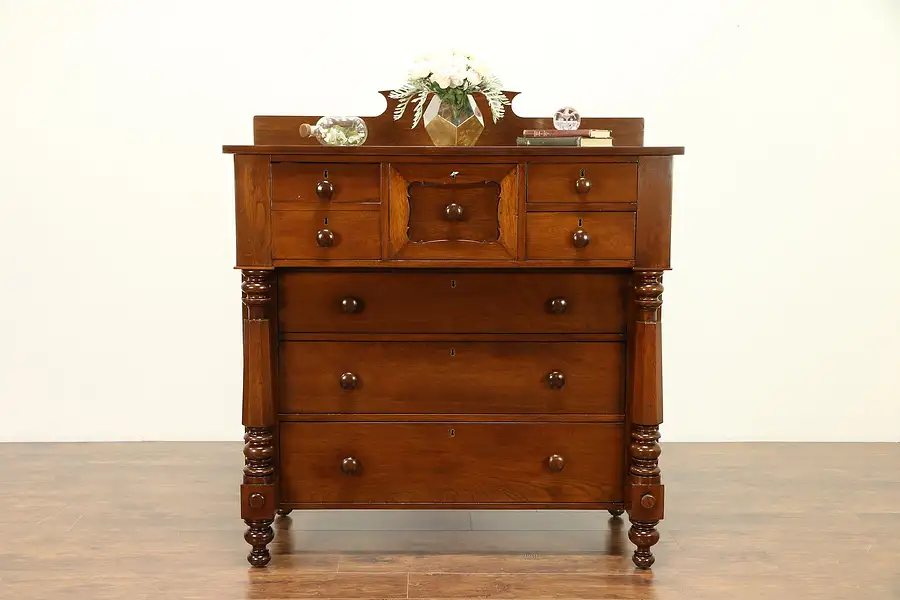Main image of Empire 1830 Antique Walnut Dresser or Linen Chest, Wine Drawers