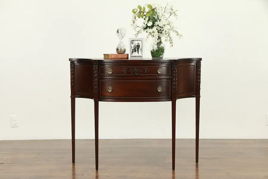 Main image of Traditional Hepplewhite Carved Mahogany Vintage Hall Console Table