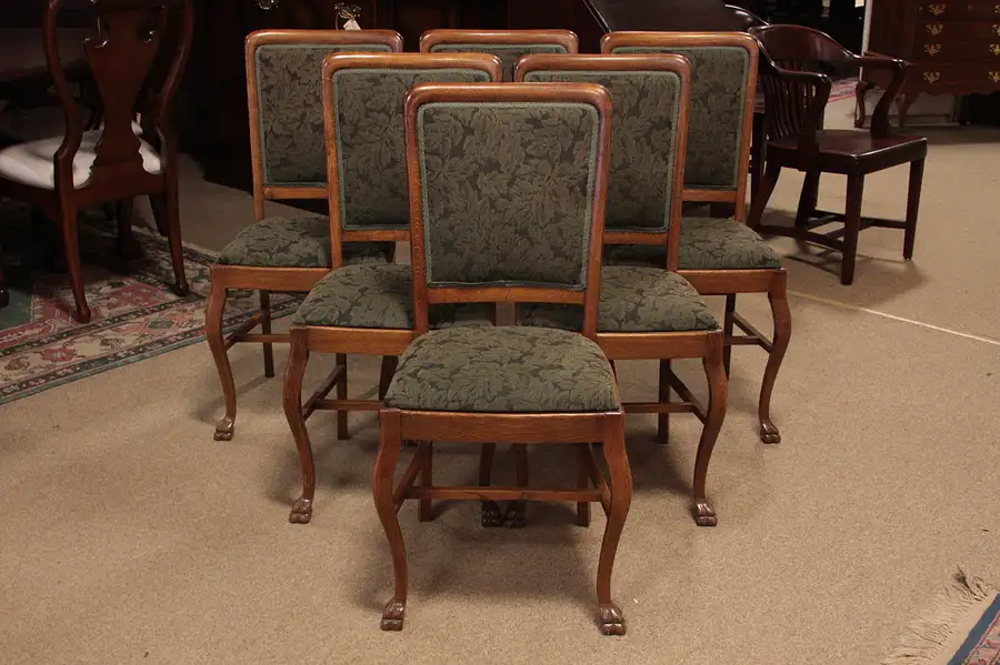 Main image of Set of 6 Clawfoot Oak 1900 Dining Chairs
