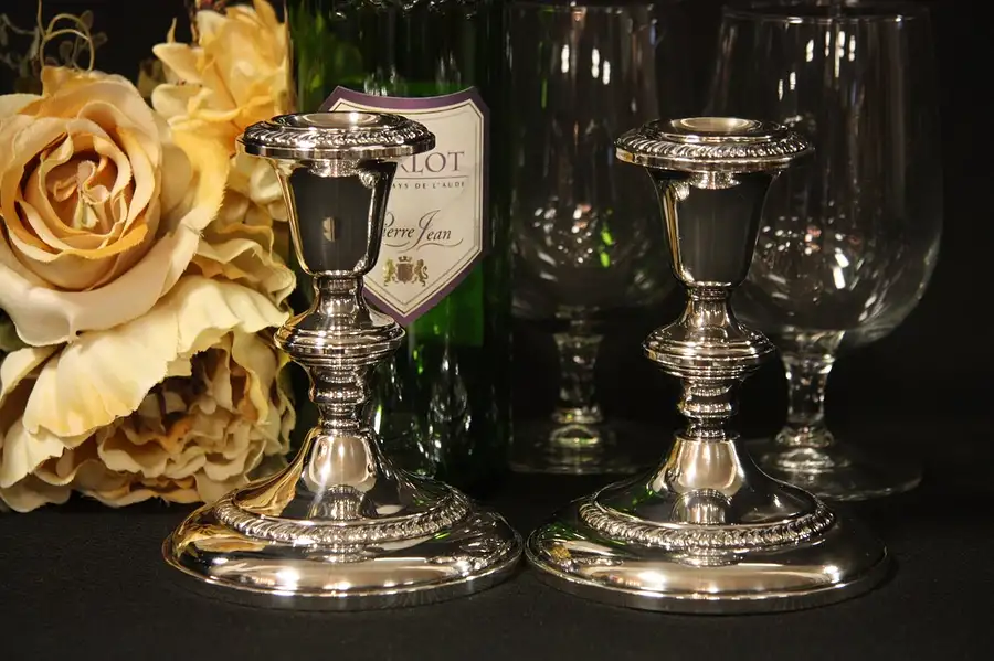 Main image of Pair of Antique Sterling Candlesticks