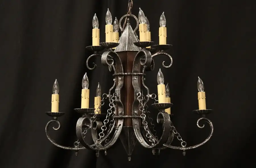 Main image of Wrought Iron 12 Candle Vintage Chandelier