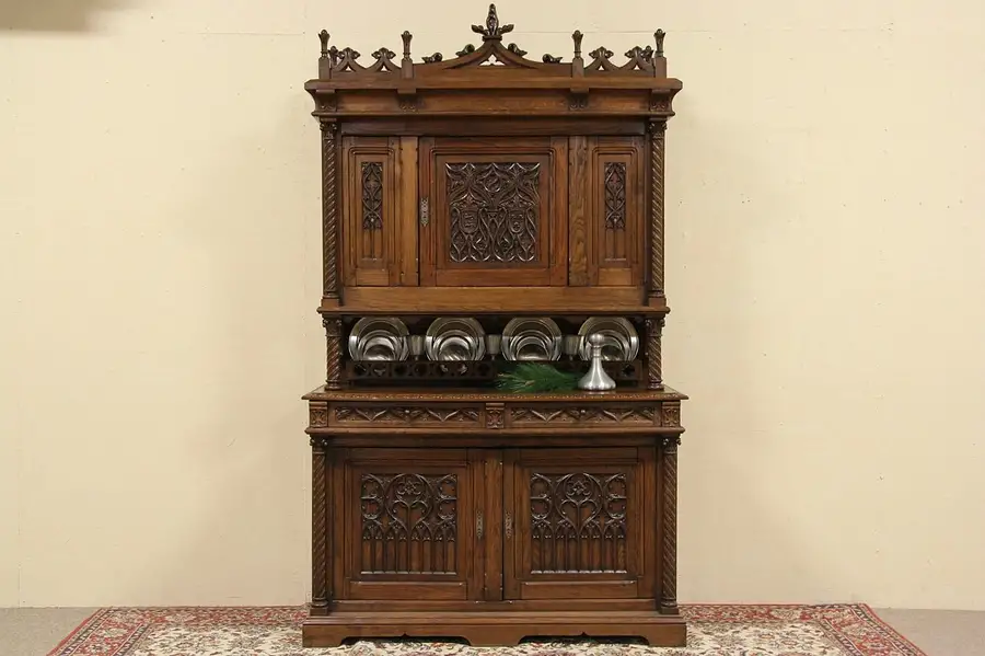 Main image of Gothic 1860 Court Cupboard Antique Dowry Cabinet