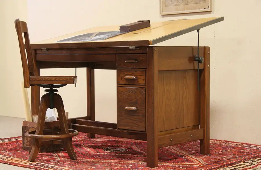 Main image of Hamilton 1930 Oak Adjustable Drafting, Architect or Artist Desk