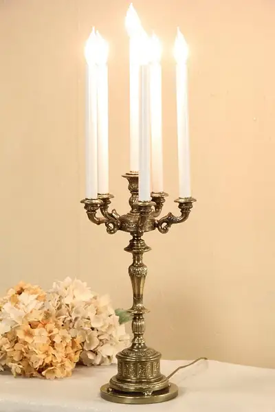 Main image of Brass Vintage Candelabra Lamp, 5 Candles