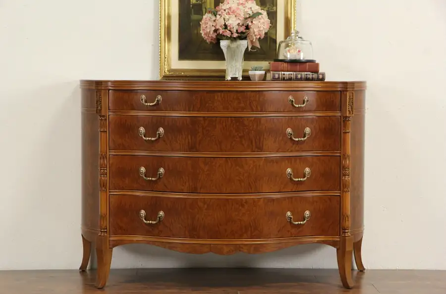 Main image of Curved Satinwood Console Cabinet, Chest or Dresser, 1940's Vintage