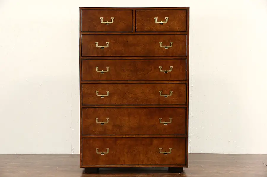 Main image of Burl Vintage Campaign Style Tall Chest, Signed Widdicomb