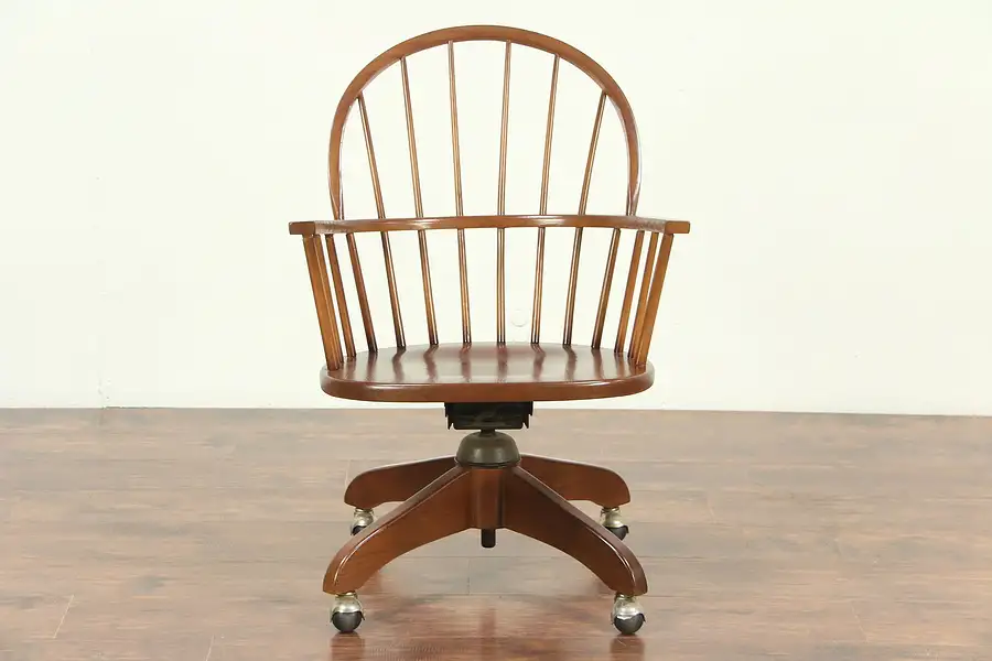 Main image of Nichols & Stone Signed Windsor Swivel Adjustable Oak Vintage Desk Chair