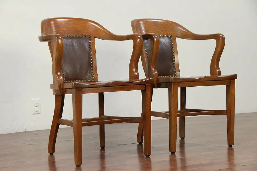 Main image of Pair of Oak Antique Banker, Library or Office Chairs, Signed Marble, Ohio
