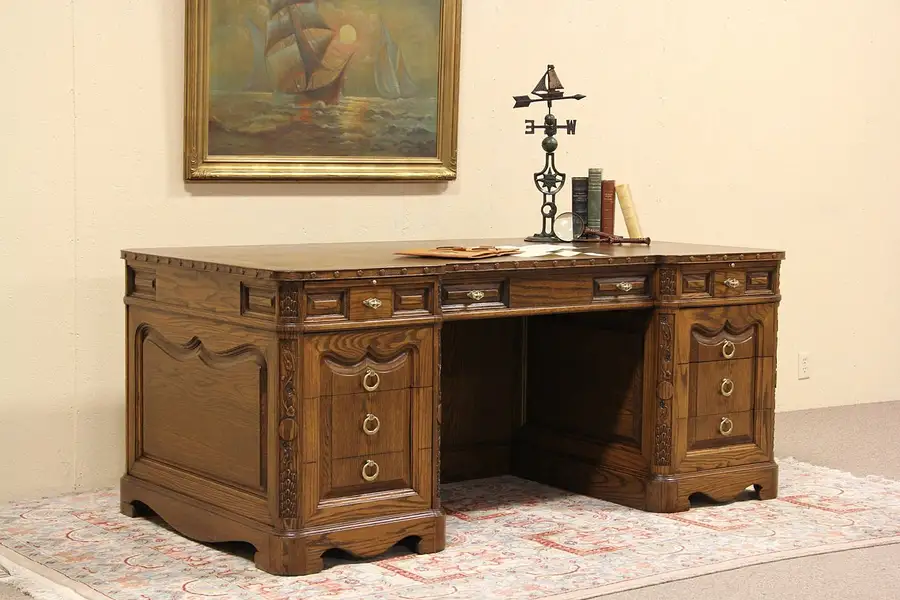 Main image of Oak Grapevine Carved Executive Vintage Desk