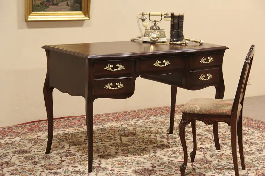 Main image of Country French 1930's Writing Desk, Leather Top