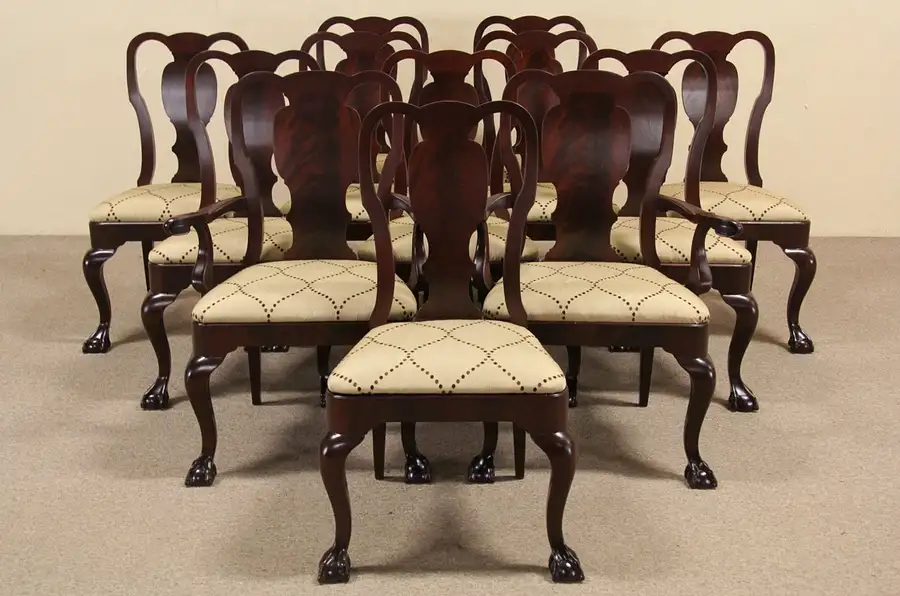 Main image of Set of 12 Antique 1880 Mahogany English Dining Chairs