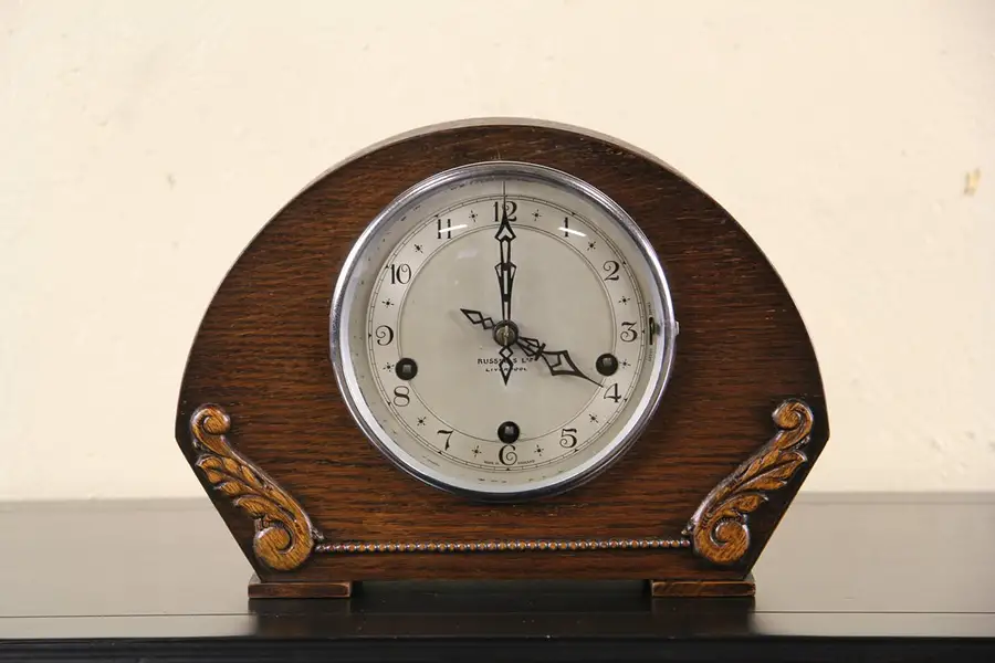 Main image of English Art Deco 1930's Westminster Mantel Clock, Russells, Liverpool