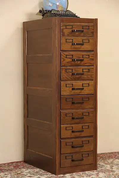 Main image of Oak 10 Drawer Card File or Collector Cabinet WW II Vintage