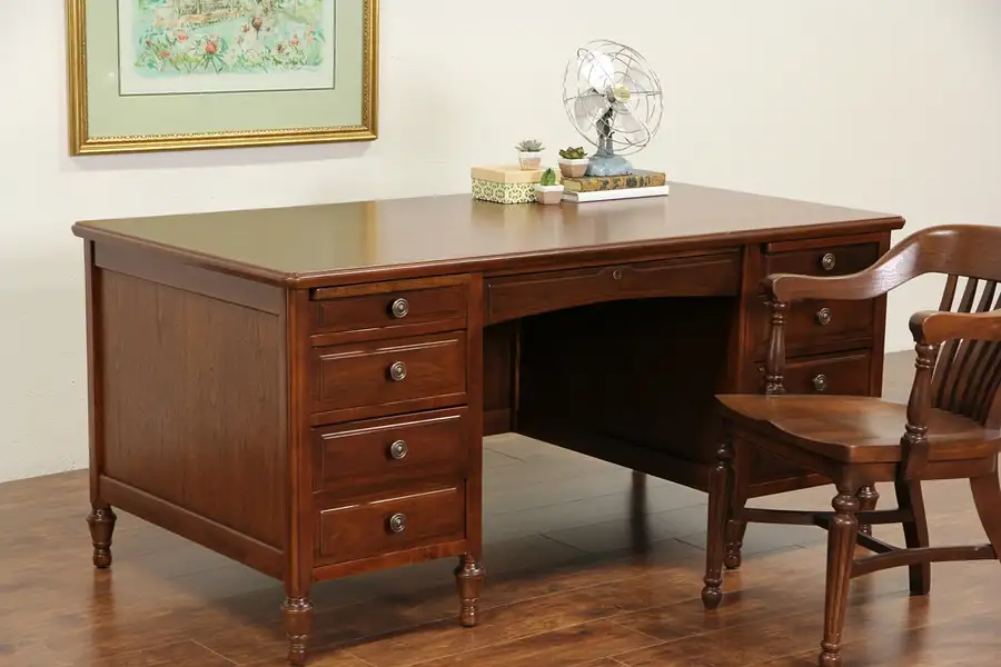 Main image of Executive Library or Office Desk, 1930's Vintage Walnut, File Drawer