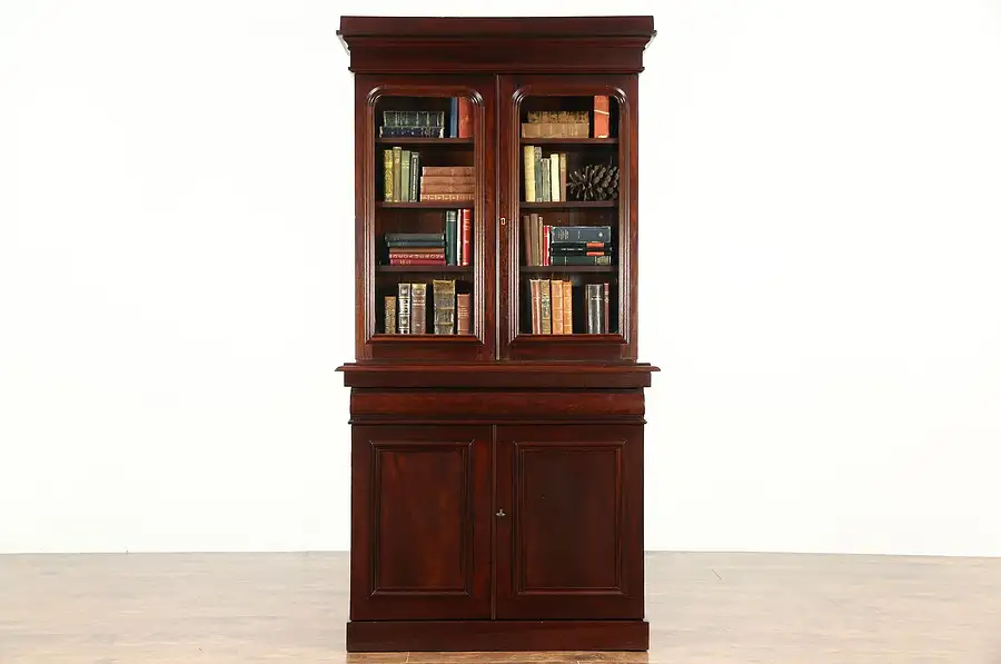 Main image of Empire 1840 Antique Mahogany Library Bookcase, Original Wavy Glass