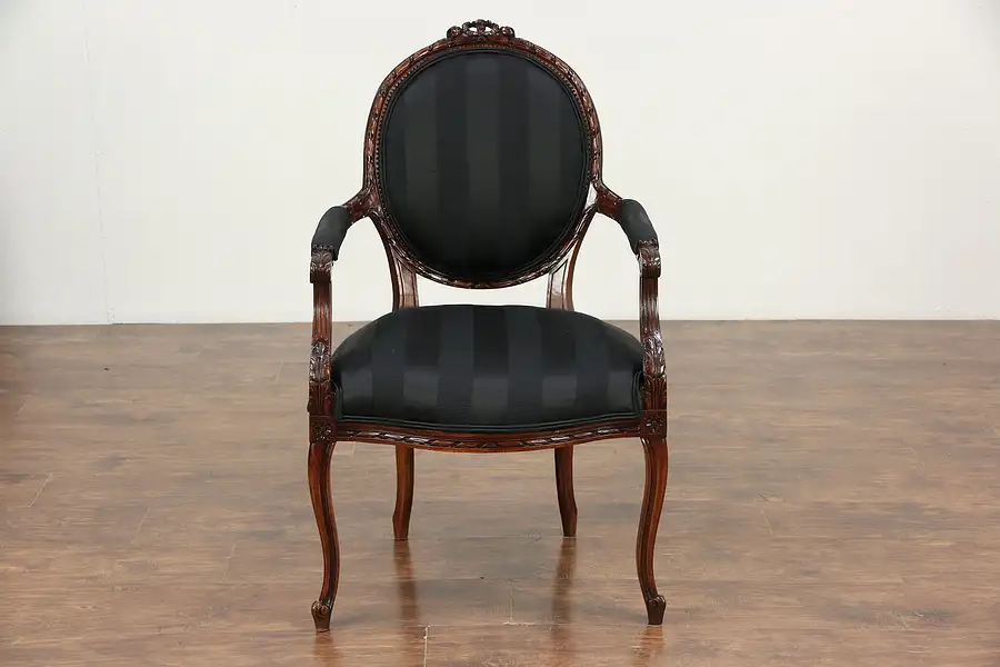 Main image of French Louis XVI Style Carved Vintage Chair, New Upholstery